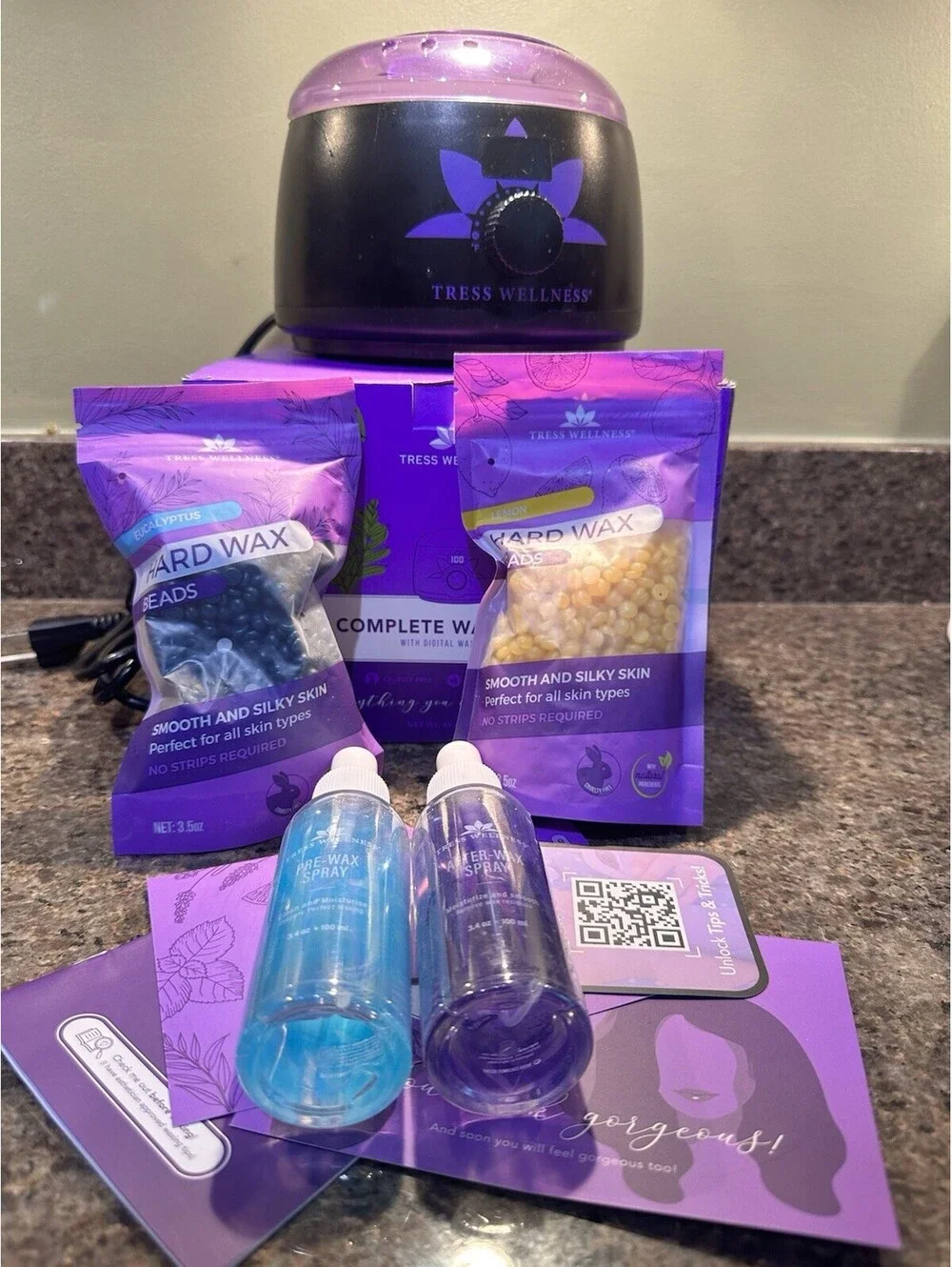 Tress Wellness Hair Removal Waxing Kit W/Digital Wax Warmer Used Works READ!